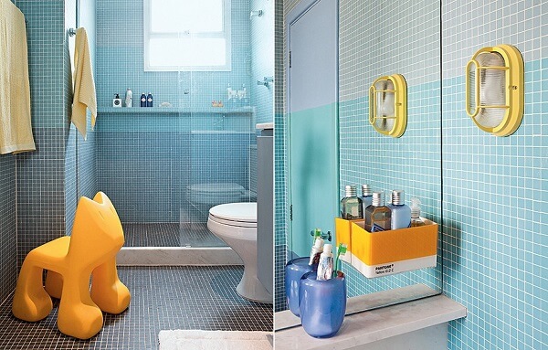 banheiro infantil mesclado com as cores amarelo e azul
