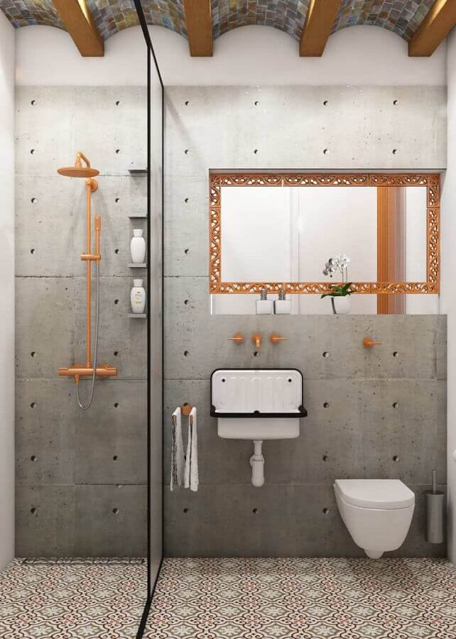 Decoração minimalista para banheiro estilo industrial cinza Foto Houzz