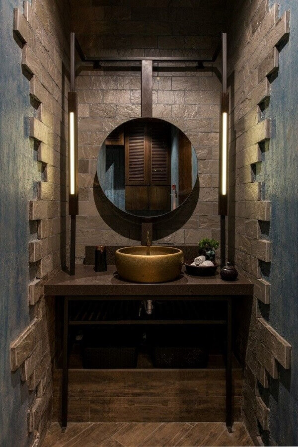 Espelho redondo banheiro industrial pequeno Foto Diulie Ferreira