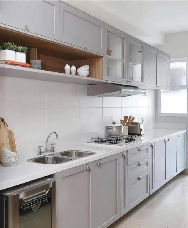 armário de cozinha cinza claro planejado com design clássico Foto Pinterest