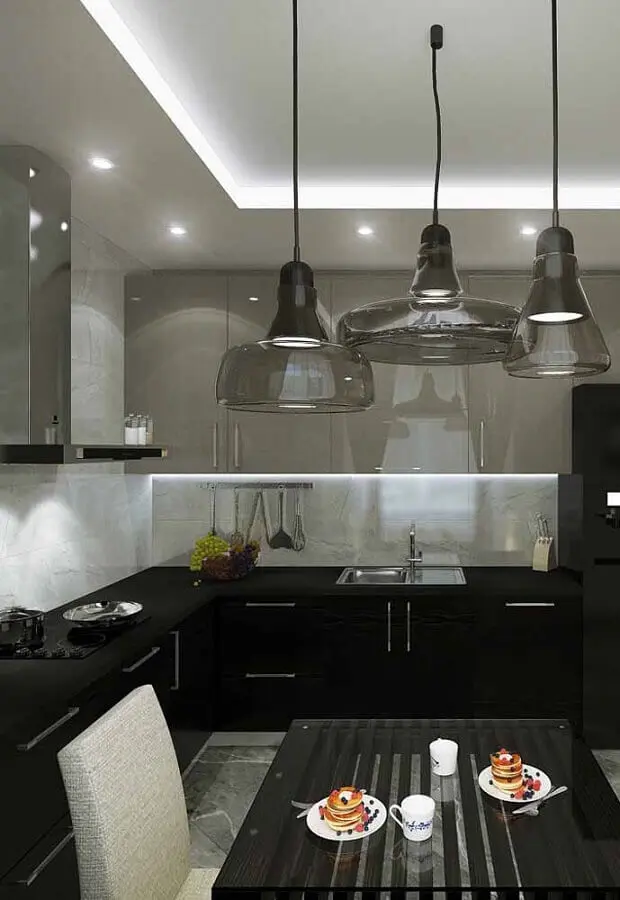 decoração moderna com armário de cozinha cinza e preto Foto Futurist Architecture