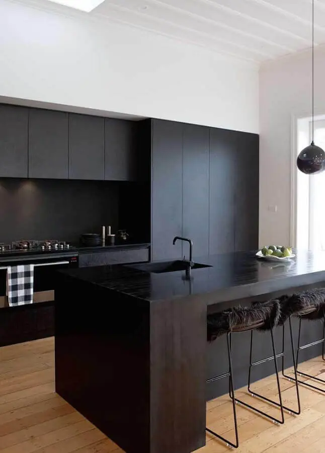 decoração moderna com bancada gourmet para cozinha preta planejada Foto Pinterest