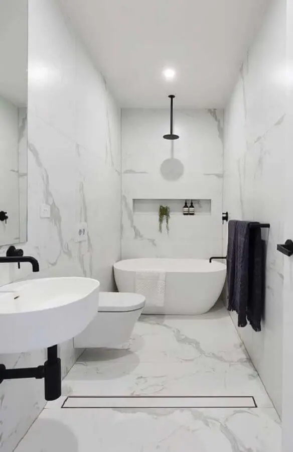 decoração para banheiro feminino preto e branco com mármore Foto Home Fashion Trend