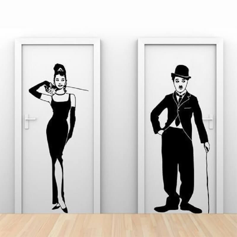 modelo de placa para banheiro masculino e feminino com desenho de Audrey Hepburn e Charlie Chaplin Foto Air Freshener