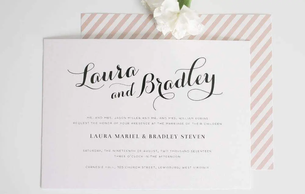 layout clean em convite de casamento simples e clássico 