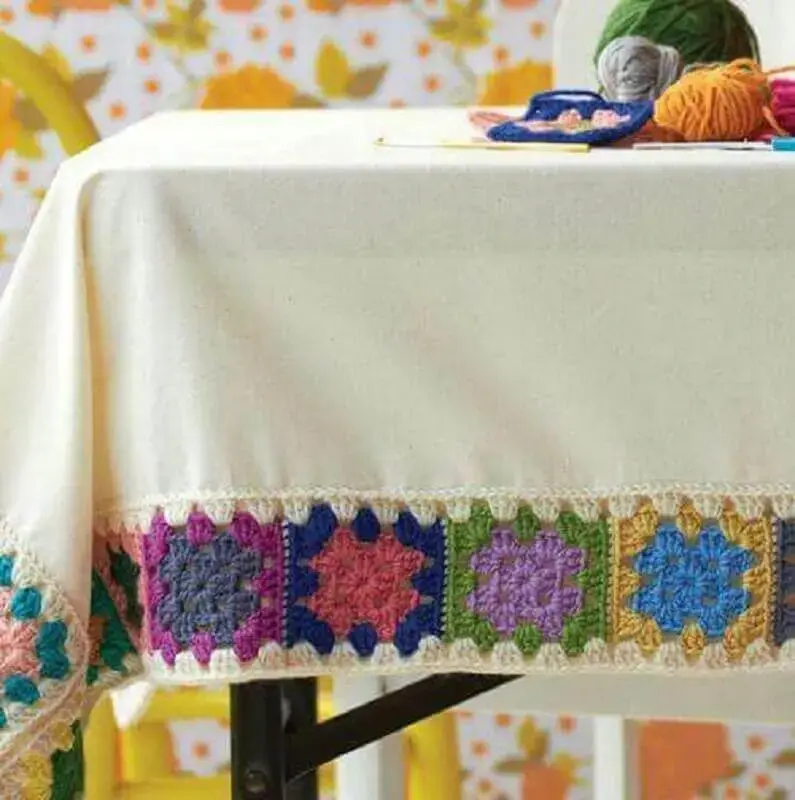 colorido bico de crochê para toalha de mesa de tecido liso
