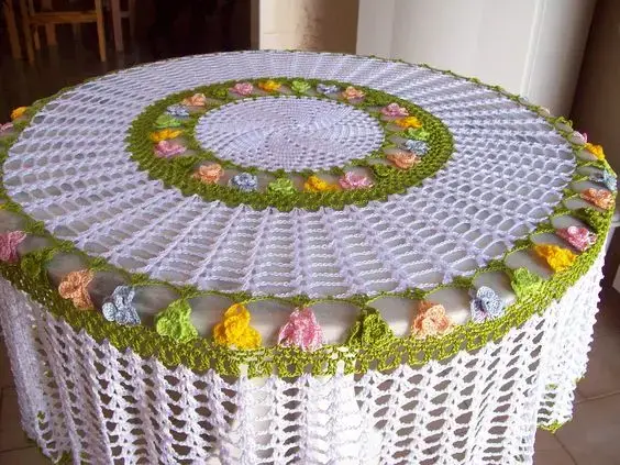 toalha de mesa de crochê - toalha de mesa verde com estrelas 